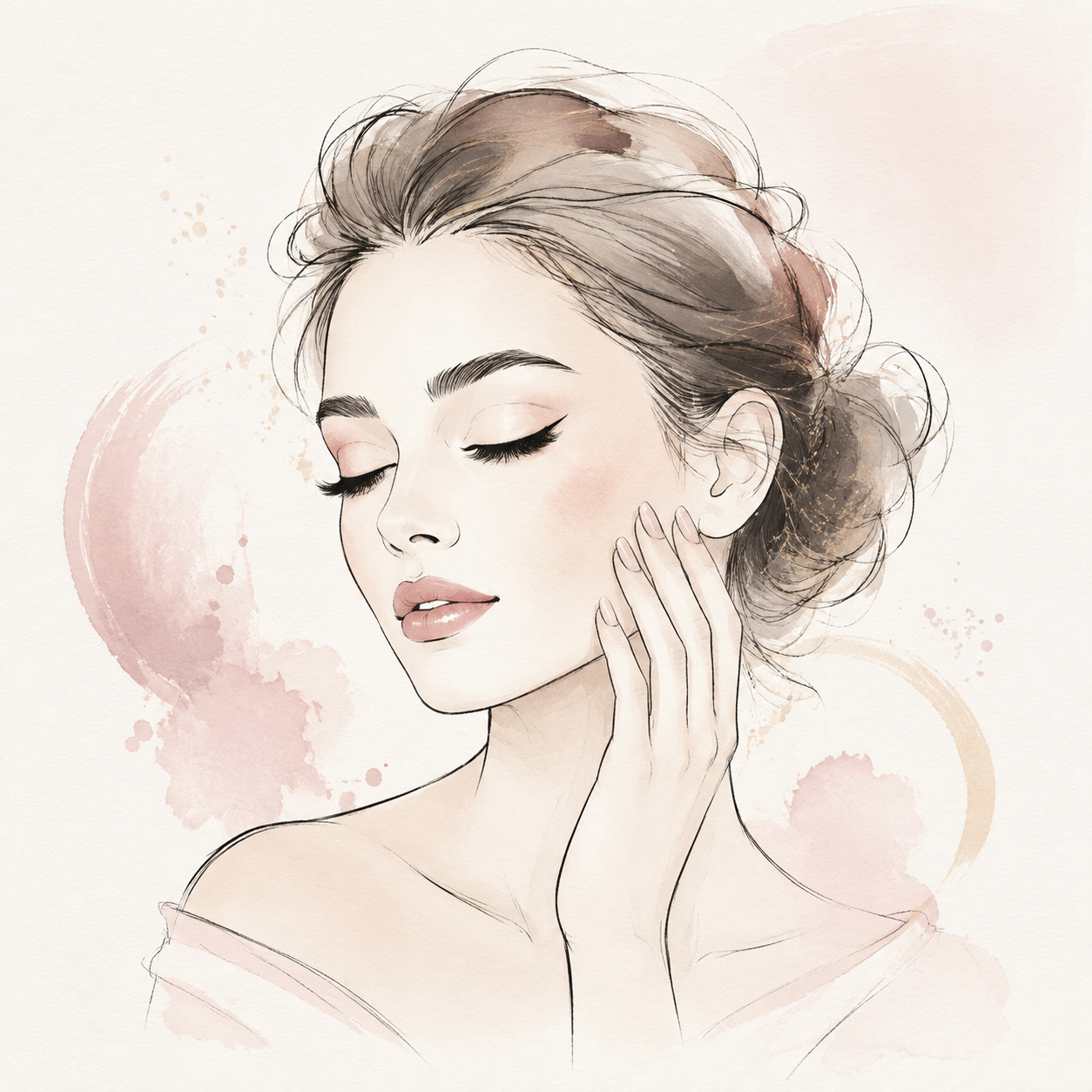Ästhetische Illustration einer entspannten Frau mit geschlossenen Augen