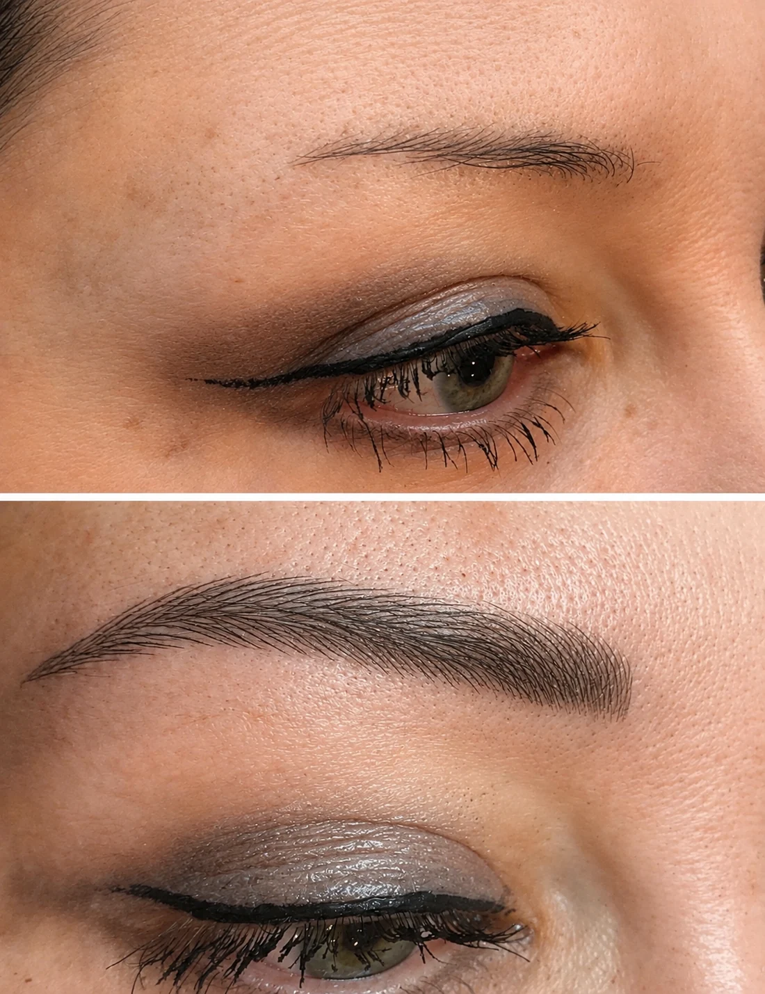 Microblading der Augenbraue im Vorher-Nachher-Vergleich